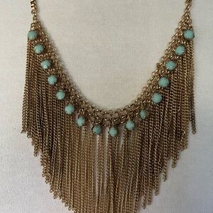 Vintage Gold and Turquoise Fringe Necklace